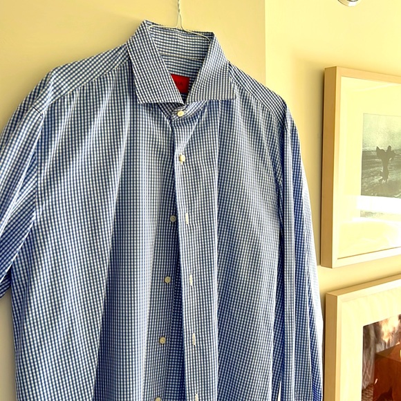 Isaia small checked blue and white long sleeve shirt. Worn once, like new. - Picture 3 of 5